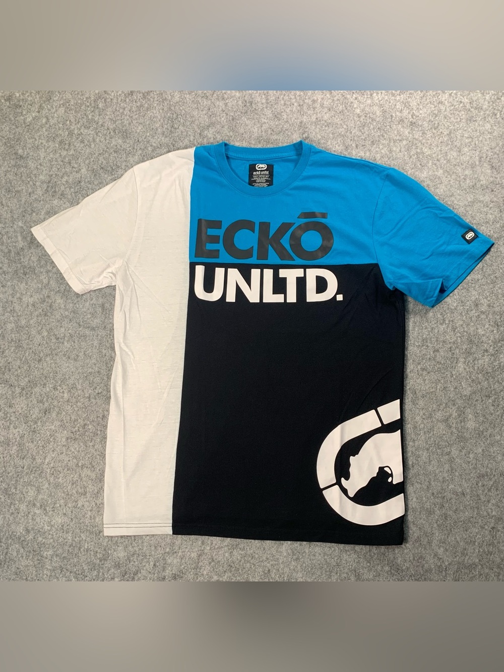 Ecko Unlimited Men’s Colorblocked Logo Tee in Blue, Black & White